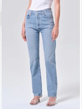 AGOLDE 90's Pinch Waist High Rise Straight Long Jeans. Light Denim, Sz 28